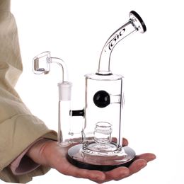 Vente en gros 8 '' Jet Perc Heavy Dab Rigs Tuyaux d'eau noirs Verre Bubbler Honeycomb Perc Bongs 14mm Femelle Joint Oil Rig Bong Avec Quartz Banger Glass Bongs