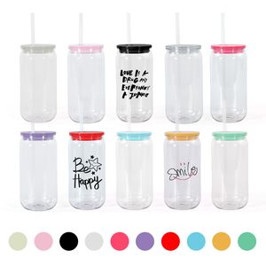 BPA gratis 16oz acryl libbey plastic blik met stro mason jar cups single muur bier blik mokken voor UV dtf print sap cup