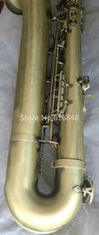 Nieuwe aankomst merk bariton messing tube saxofoon unieke vintage koperen oppervlak e platte instrument met case kan aangepast logo worden aangepast