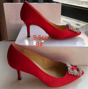 Diseñador de lujo para mujer sandalias de tacón alto zapatos de vestir sexy de moda punta estrecha antideslizante negro rojo amarillo elegante vestido de noche de seda de diamantes de imitación caja de zapatos