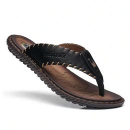 Nieuw aankomstmerk Hoogwaardige handgemaakte slippers koe echte lederen zomerschoenen mode mannen strand sandalen flip flops m8to# c7f4