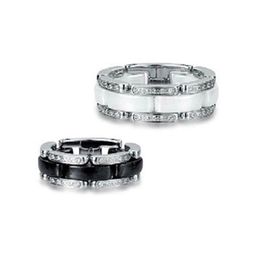 Nueva llegada marca joyería boutique anillo de mujer de alta calidad anillo de diamante de cerámica blanco y negro anillo anillos de cola joyería279o