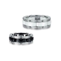 Nueva llegada, joyería de marca, Boutique, anillo de mujer de alta calidad, anillo de diamante de cerámica blanco y negro, anillos de cola, joyería 304L