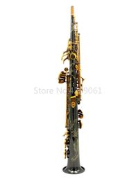 Nieuwe Collectie Messing Rechte buis B Platte Sopraan Saxofoon Messing Black Nickel Body Gold Lacquer Key Sax Music Instrument Met Case