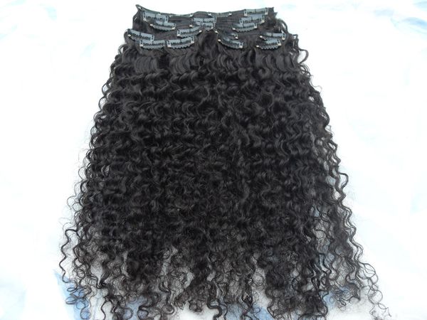 Clip de trama de cabello rizado afro remy virgen humana brasileña en extensiones de color marrón oscuro negro natural 1b #
