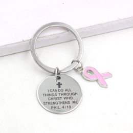 Nouvelle arrivée bijoux de cancer du sein porte-clés en acier inoxydable ruban rose cancer porte-clés porte-clés sensibilisation bijoux