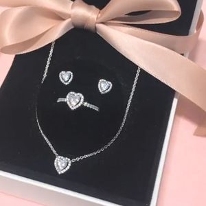 100% mariée bijoux en argent sterling 925 élevé coeur collier bague boucles d'oreilles bijoux ensembles fiançailles mariage accessoires pour femmes