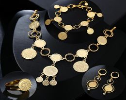 Neue ankunft Braut Muslimischen Münze Halskette Ohrring Ring Armband Set Gold Farbe Nahen Osten Arabischen Hochzeit Schmuck geschenk6106358