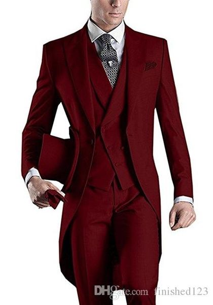 Nouveauté bordeaux/noir/blanc/gris/gris clair/violet//bleu Tailcoat garçons d'honneur hommes costumes de fête de mariage (veste + pantalon + gilet + cravate) NO: 2163