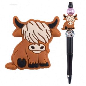 Nouvelle arrivée Cartoon Highland Cow Focal Perles Perles de silicone doux pour stylo de stylo de stylo Perles focales personnalisées Couchons Charms de stylo de stylo de conception