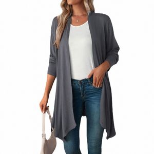 Nieuwe Collectie Casual Lichtgewicht LG Mouw Vest voor Vrouwen Solid Soft Drape Open Frt Jas S-2XL w5Tr #