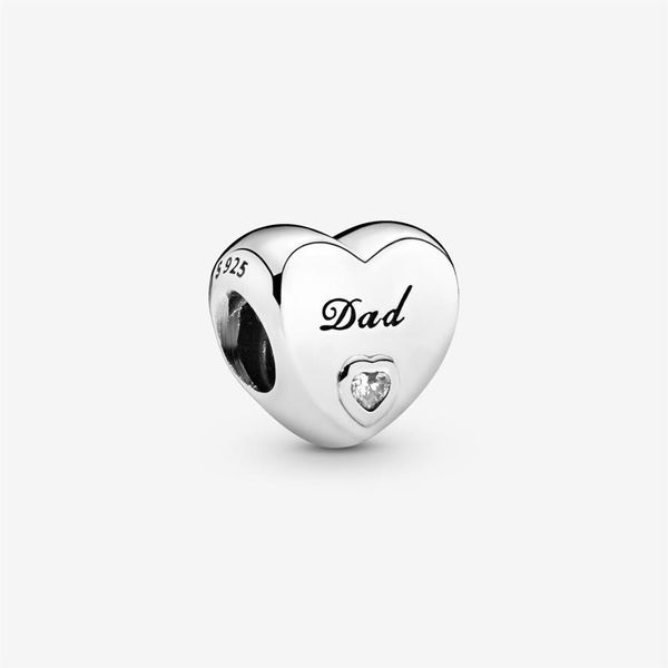 Nuevos encantos de llegada 100% 925 STERLING SILVER DAD Heart Charm Fit Original European Charm Brazelet Fashion Jewelry Accesorios 239E