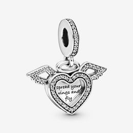 New Arrival Charms 925 Sterling Silver Heart and Angel Wings Dangle Charm Fit Original European Charm Bracelet Fashion Jewelry Accessor 262A