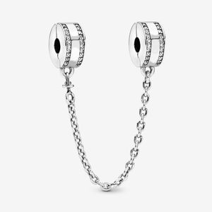 100% 925 Sterling Silver Logo Safety Chain Clip Charms Fit Original European Charm Bracelet Mode Femmes Bijoux De Mariage Accessoires