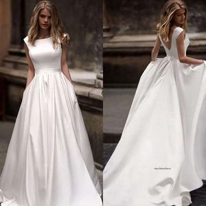 Nouvelle arrivée robes de taille plus pas chers avec paquets de poche en satin Longueur Bridal Robes de mariée Vestido de Novia 0430