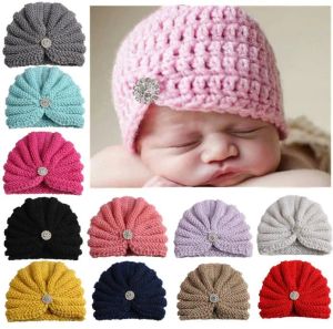 Recién llegado, gorras para niños, sombreros de diamantes de imitación para niñas, sombrero de cúpula de la India, gorros de invierno para niños, gorros de punto para bebés, sombreros de turbante 12 colores ZZ