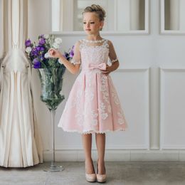 Recién llegado, falda para niños, vestidos de princesa blanca con flores para niñas, apliques de encaje, vestido de comunión, vestidos de desfile para niñas