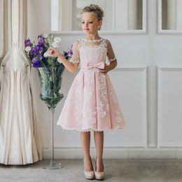 Nouveauté enfants jupe blanc princesse fleur fille robes dentelle appliques communion robe filles pageant robes 2706