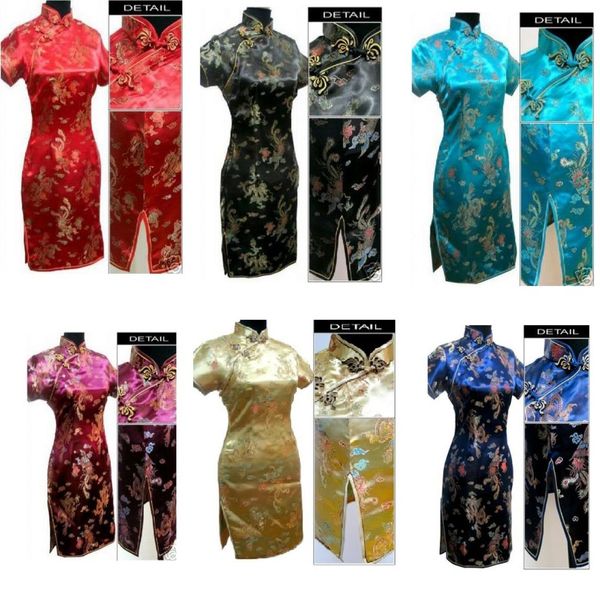 Nouvelle arrivée chinoise Robe traditionnelle Qipao Dragon Phoenix Print Silk Short Cheongsam Robe chinoise Qipao Vintage Robe J406X4549457