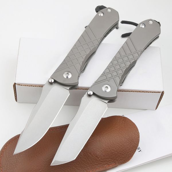 Nouvelle Arrivée CK627 Couteau Pliant S35VN Stone Wash Drop/Tanto Point Lame TC4 Poignée En Alliage De Titane Extérieur EDC Couteaux De Poche avec Gaine En Cuir