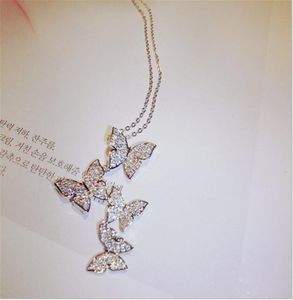 Nouveauté bijoux de mode classique 925 argent Sterling or rose remplissage pavé blanc saphir diamant papillon pendentif 4113070