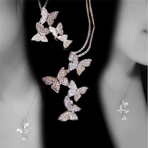 Nouvelle arrivée Bijoux de mode classiques 925 Sterling Silverrose Gold Fill Pave White Sapphire CZ Diamond Butterfly Pendant Femmes NE297E