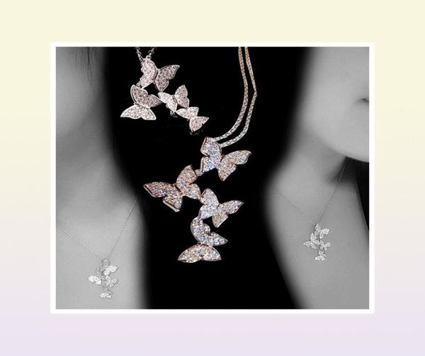 Nouvelle arrivée Bijoux de mode classiques 925 Sterling Silverrose Gold Fill Pave White Sapphire CZ Diamond Butterfly Pendant Femmes NE8731594