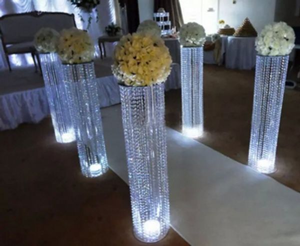 Recién llegado, candelabro cilíndrico de acrílico transparente/jarrones cilíndricos de cristal altos al por mayor para boda/mesa