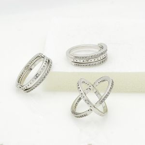 Nouvelle arrivée Clear CZ Diamond Flipping Wedding Ring pour Pandor 925 Sterling Silver Hearts ensemble de bagues de fiançailles