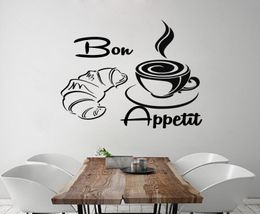 Nieuwe aankomst Koffie Croissant Wall Stickers French Bon Appetit Vinyl verwijderbare woninginrichting Wall Stickers5398469