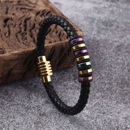 Nouvelle arrivée colorée en acier inoxydable charme bracelet bracelet masculin tresse tresse en cuir bleu bracelet pour cadeau