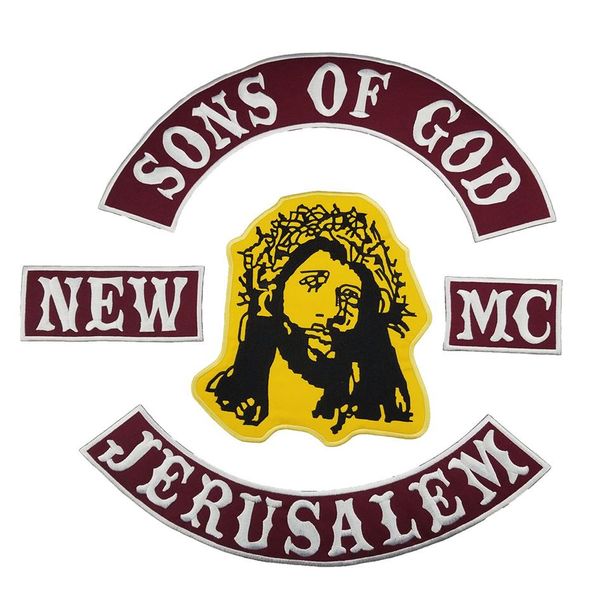 Nueva llegada Coolest Son of God New Jerum Motorcycle Club Parches bordados Chaleco Outlaw Biker MC Colors Patch 250x