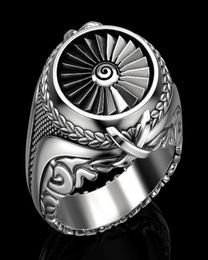 Nouvelle arrivée Creative Heavy Metal Turbine Ring European and American Punk Style Men039s vintage Retro Silver plaqué Ring Jewelry9274451