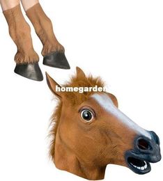 NIEUWE AANKOMST CREEPY LATEX HORNE HOOP MASK PLUS Horse Feet Halloween Costume Theatre Prop Brown8517918