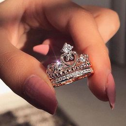 nieuwe Collectie Crown Finger Ring Vrouwen Bling Bling Crystal Ring voor Gift Party Rose Goud Mode-sieraden Hoge Kwaliteit