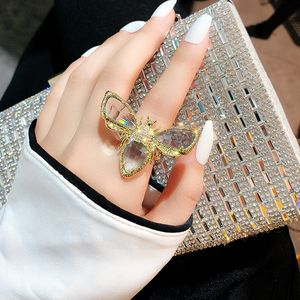 Nieuwe Collectie Crystal Bee Open Ring Dames Insect Bee Finger Ring Gift voor Love Girlfriend Mode-sieraden Accessoires