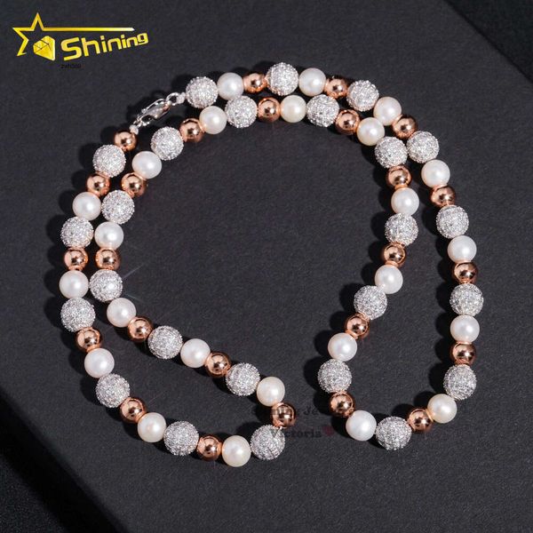 NUEVA LLEGA DESIGN Custom Design Wholesale Fashion Jewelry Moissanite Diamond de 8 mm Iced Out Beads Pearl Beads Collar de enlace