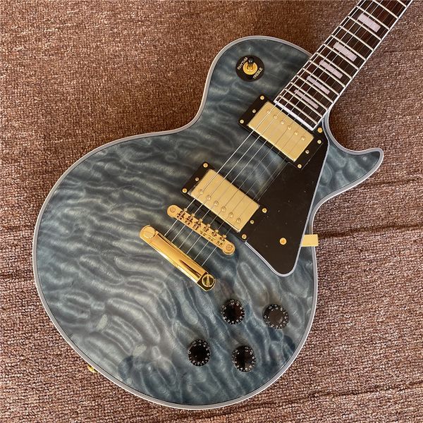 Guitare électrique personnalisée de nouvelle arrivée de couleur grise et touche en palissandre, corps à motif nuage, quincaillerie chromée, guitarra de haute qualité