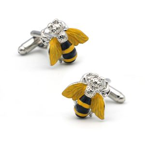 Nueva llegada Cute Bee Cuff Links Color amarillo Avispa Diseño Calidad Material de latón Gemelos para hombres Envío gratis