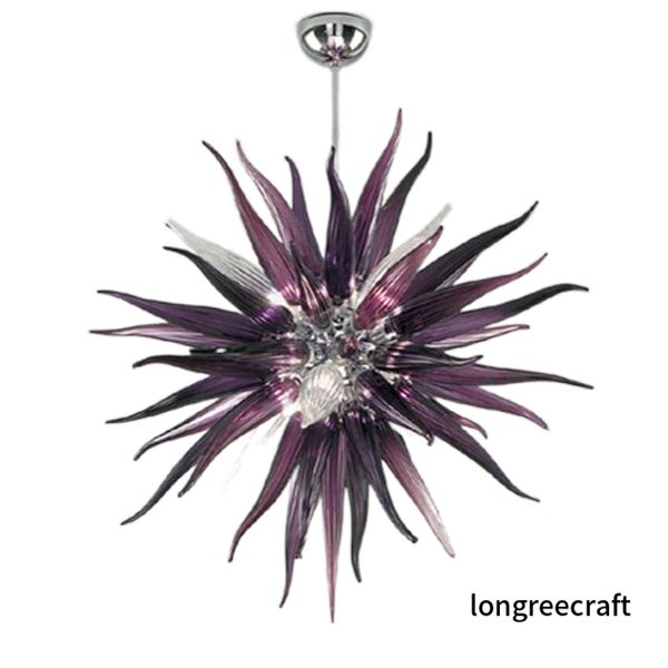 Lampes suspendues en cristal contemporaines Couleur pourpre foncé Lustre soufflé à la main Forme ronde Lustres en verre de style Murano LED Éclairage Luminaire suspendu LR583