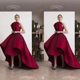 nieuwe collectie donkerrood applique lieverd avond prom gown hoog laag elegant pageant satijn formele avondjurk plus size runway fashion