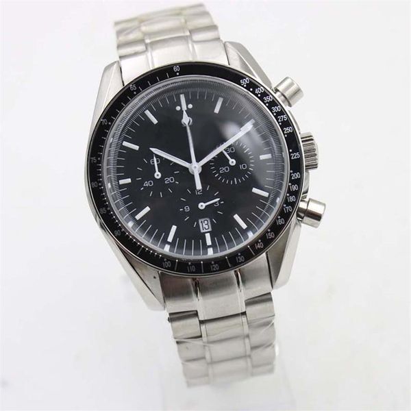 Nouvelle arrivée Date Quartz visage noir entièrement en acier inoxydable hommes lune vitesse maître montre-bracelet analogique Ti3 vitesse professionnelle Male233y