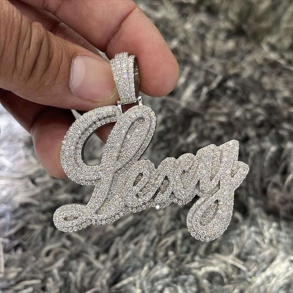 Nouveauté Design Hiphop bijoux fins glacé argent Bling Zircon personnalisé 14k plaqué Mossanite nom pendentif