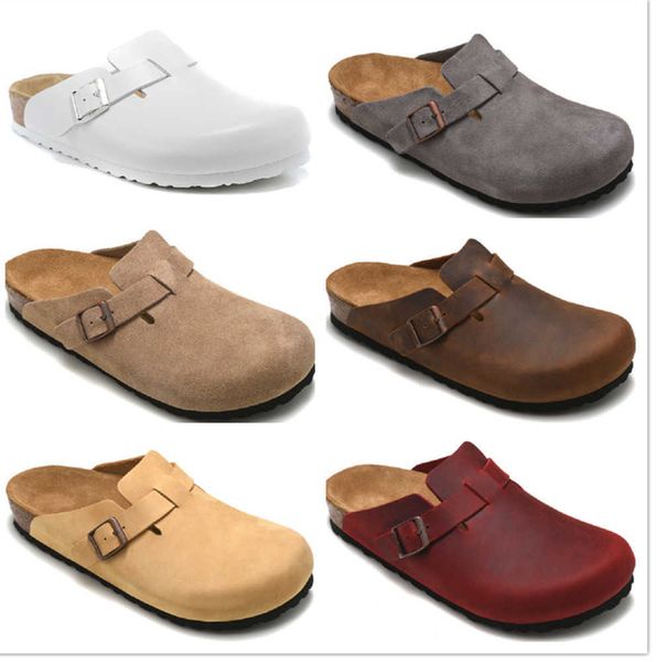 Nueva llegada diseñador Boston verano corcho zapatillas planas Diseños de moda cuero Sandalias de playa favoritas Zapatos casuales Zuecos para mujeres Hombres Diseño transpirable 98ess