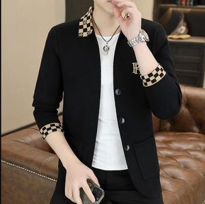 Nueva llegada Diseñador de la marca Moda de lujo Cárdigans de punto color negro gris Suéter Hombres Casual Abrigos de moda polos cuello botón Chaqueta Ropa de hombre