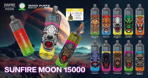 Nouvelle arrivée Kits de stylo vape jetable Sunfire Moon 15k 15k Puff 600mAh Batterie rechargeable 20ml CARTS POD PRÉFULT