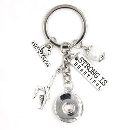 Nieuwe Collectie DIY Verwisselbare 18mm Snap Sieraden I love Gymnastiek Sleutelhanger Drukknoop Sleutelhanger Handtas Charm Sleutelhanger GMY Geschenken Bijoux