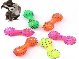 Nouveauté jouets pour chiens colorés en forme d'haltère en pointillé jouets pour chiens presser grinçant Faux os jouets à mâcher pour animaux de compagnie pour Dogs2906553