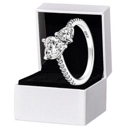 Nueva llegada Anillo brillante de doble corazón Sólido Sier Mujer Novia Regalo Joyería para amante Anillos de diamantes CZ con caja original