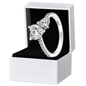 nieuwe aankomst Dubbele Hart Fonkelende Ring Solid 925 Zilveren Vrouwen vriendin Gift Sieraden Voor pandora Lover CZ diamanten Ringen met Originele box Set